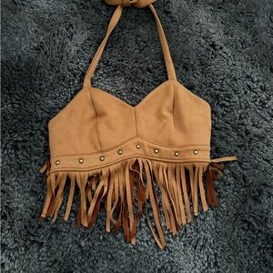 Fringed Tan Halter Top